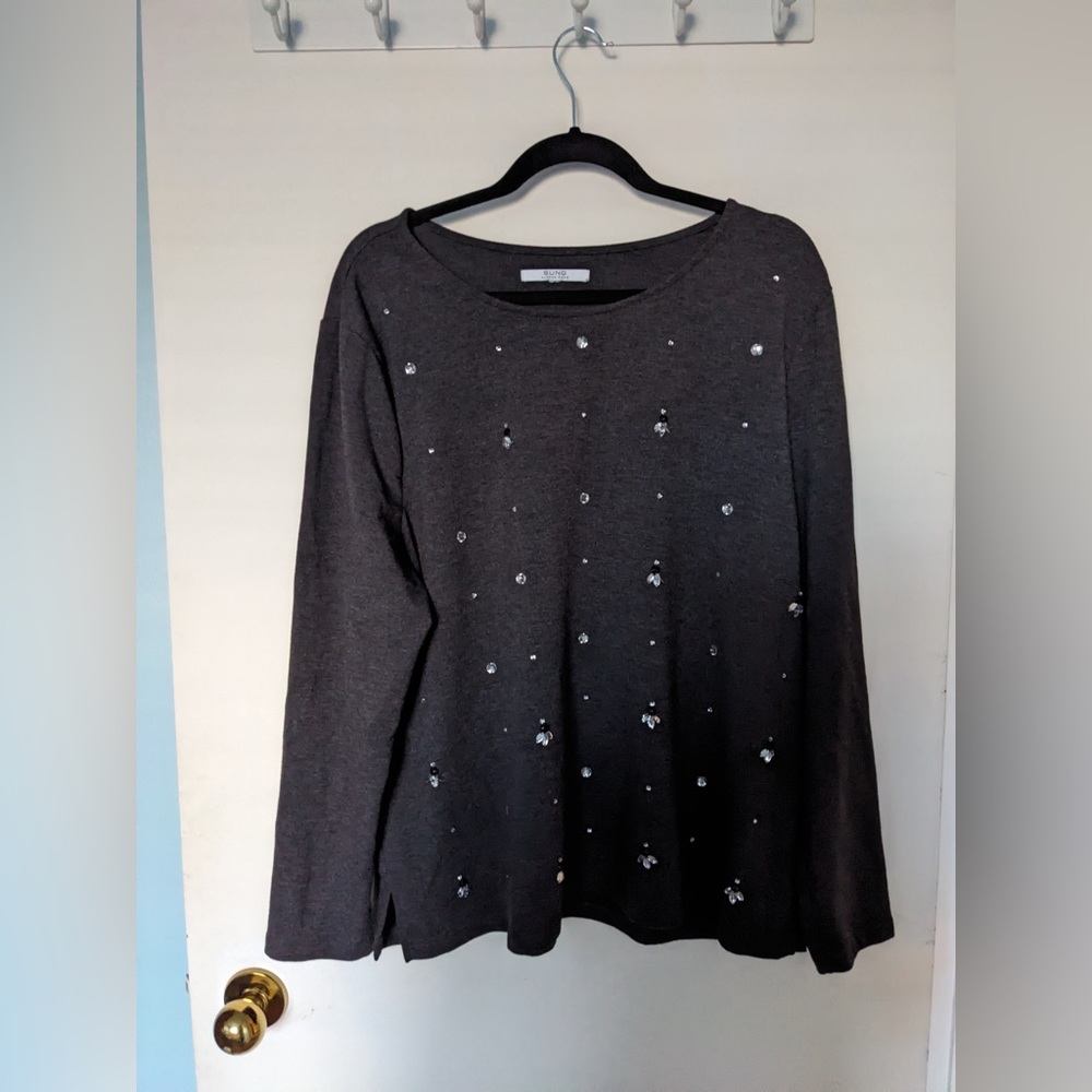 ALFRED SUNG Charcoal Embellished Long Sleeve Top